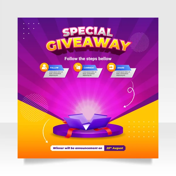 Giveaway Wedstrijd Social Media Post Banner Sjabloon — Stockvector