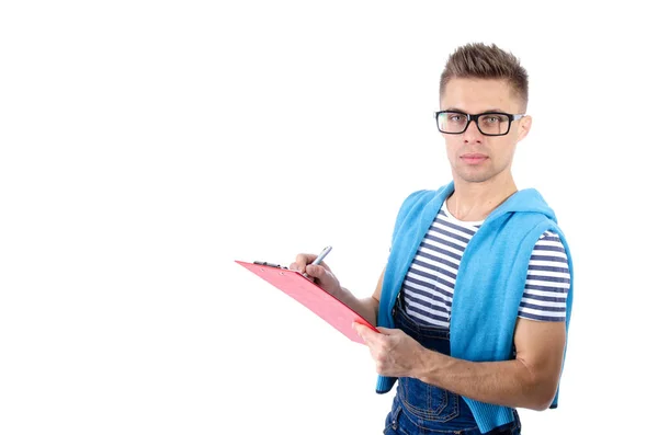 Schöner Junger Kerl Student Mit Laptop Und Tablet — Stockfoto