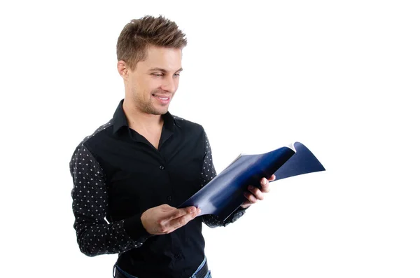 ハンサムな若い男 ノートパソコンとタブレットを持つ学生 — ストック写真