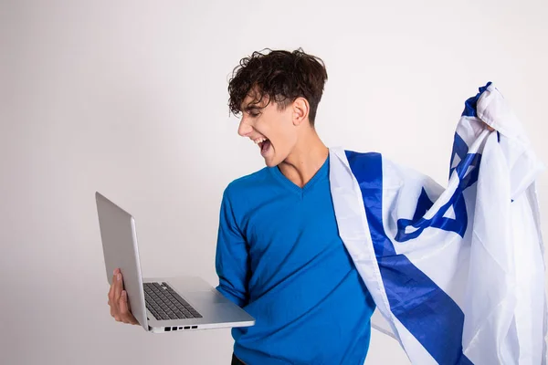 Joven Chico Atractivo Con Bandera Israelí — Foto de Stock