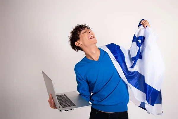 Joven Chico Atractivo Con Bandera Israelí — Foto de Stock