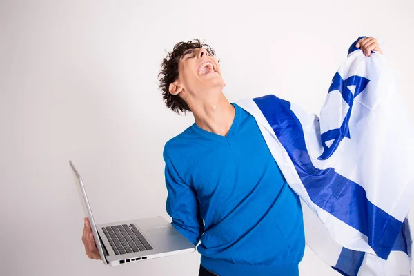 Joven Chico Atractivo Con Bandera Israelí — Foto de Stock