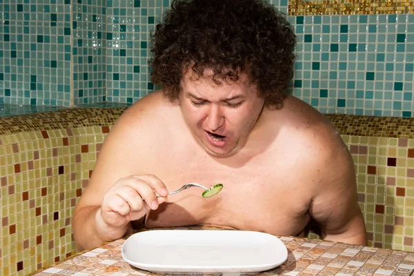 Homem Gordo Engraçado Uma Dieta — Fotografia de Stock