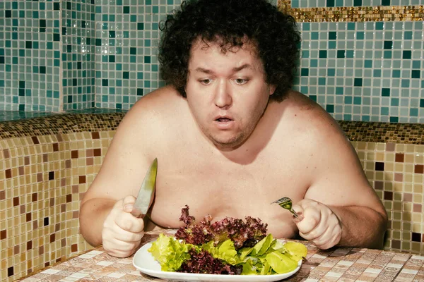 Homem Gordo Engraçado Uma Dieta — Fotografia de Stock