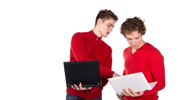 Two Handsome Guys Work Study Online — Stock Photo, Image