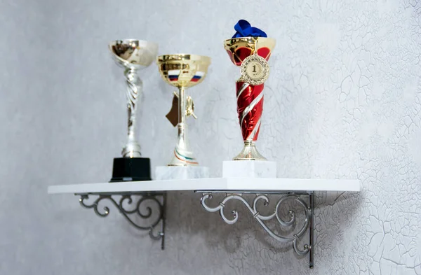 Cups Awards Shelf Prize Trophy Winner Exhibition Shelf Royalty Free Stock Images