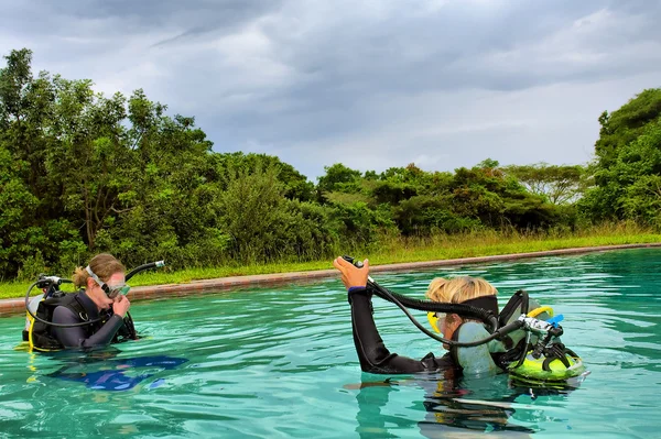 Student and instructor get ready to descend — Stock Photo, Image