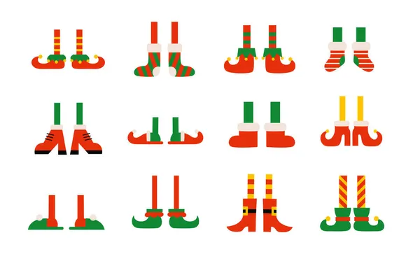 Dibujos animados elfos pies con botas ilustraciones aisladas. Pies de elfo de Navidad en zapatos. Conjunto vectorial de patas de elfos. Ayudantes de Santa Ilustración De Stock