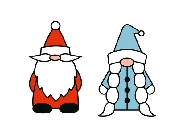 Snow Maiden et Santa Claus ont isolé des illustrations. gnomes de Noël personnages vectoriels — Image vectorielle