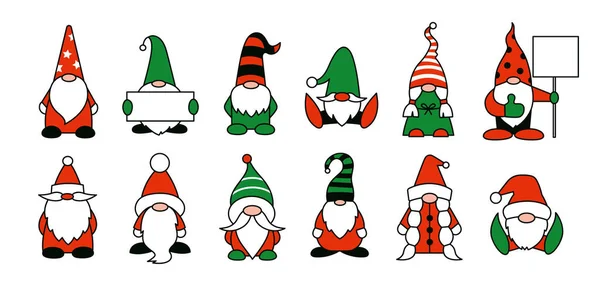 Bahçe cüceleri ya da cüceler karikatür çizimleri izole edilmiş. Cüce elinde boş pankart, elinde kağıt tutuyordu. Erkek ve kız cüce. Sihirli Noel karakterleri kırmızı-yeşil siyah-beyaz