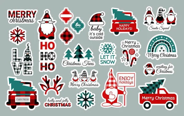 Noel çıkartması paketi. Yeni yıl planlayıcısı çıkartmaları. Bufalo ekose kar taneleri. Noel cüceleri. Noel Baba ekibi. Arabesk fayans süsü. Kırmızı kamyonet Noel ağacı. Boho gökkuşağı. Ren geyiği boynuzları