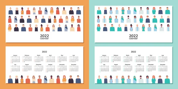 Calendrier Horizontal 2022 Médecins Infirmières Société Multiethnique Multiculturelle Calendrier Avec — Image vectorielle