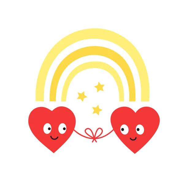 Two happy hearts for Valentines Day design. Romantic couple. Love and friendship. Red thread of love. Find your soulmate. Together forever. Be my Valentine, be mine. Isolated vector illustration — Stock vektor