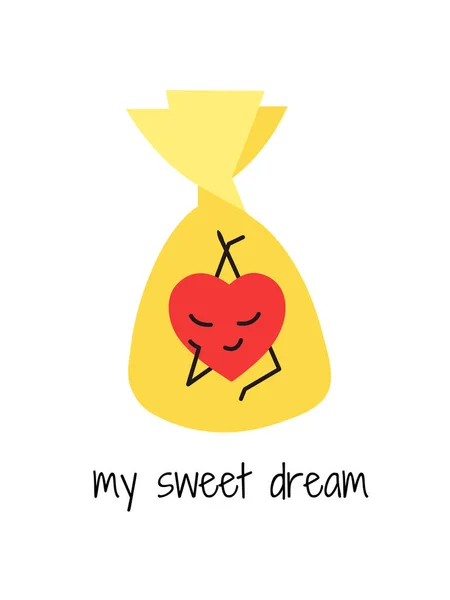 Eres mi dulce sueño. Lindo personaje sonriente del corazón. Concepto de diseño romántico de San Valentín. Amor y amistad. Ilustración vectorial. — Archivo Imágenes Vectoriales