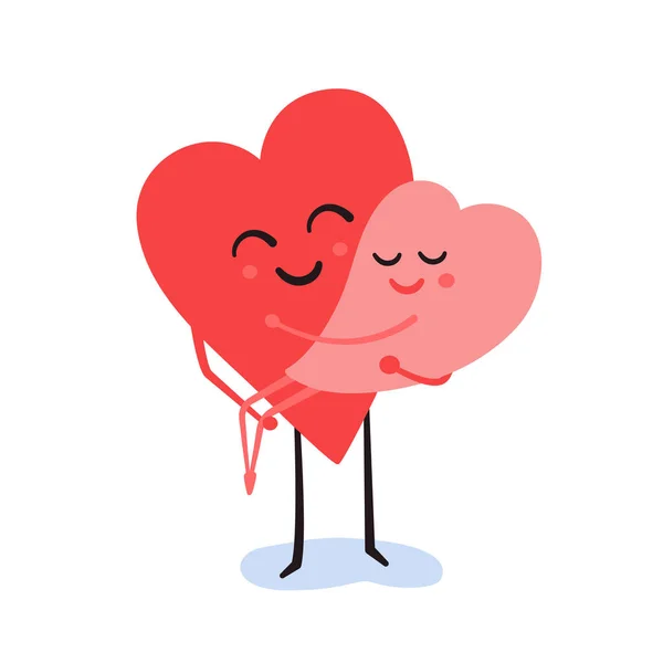 Cartoon romantic couple. Two happy hearts. Valentines day vector isolated illustration. Love and care. Be mine. Share your love — Stock vektor