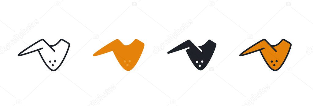 Chicken wings icon. Linear flat color icons contour shape outline. Black isolated silhouette. Fill solid icon. Modern glyph. Set of vector illustrations. Meat products and poultry. Food ingredients.