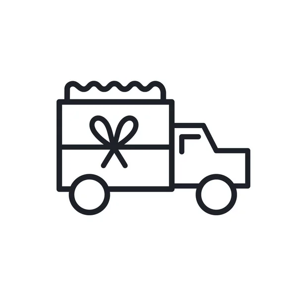 Regalos o flores icono de entrega. Camión con flores icono vector aislado — Vector de stock