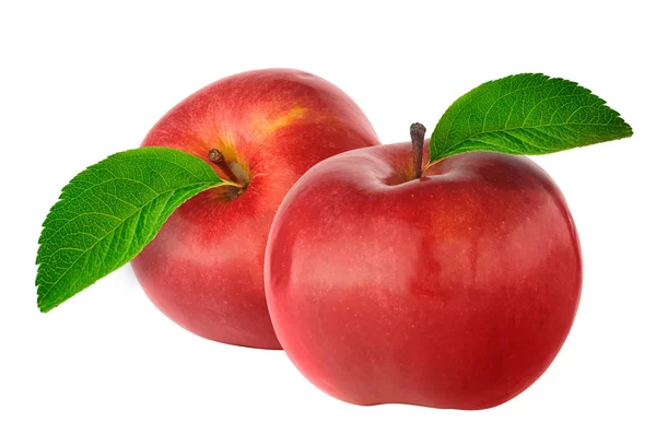 Two red apples with leaves — Stock Photo, Image