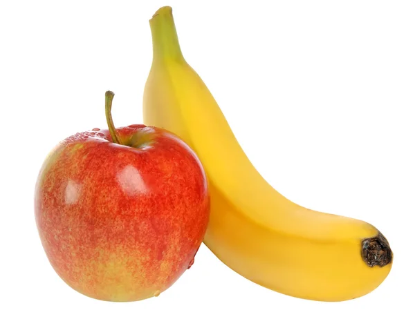 Apple and banana on white background — Stock Photo, Image