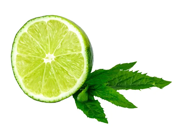 Fresh lime and mint isolated on white — Stock Photo, Image