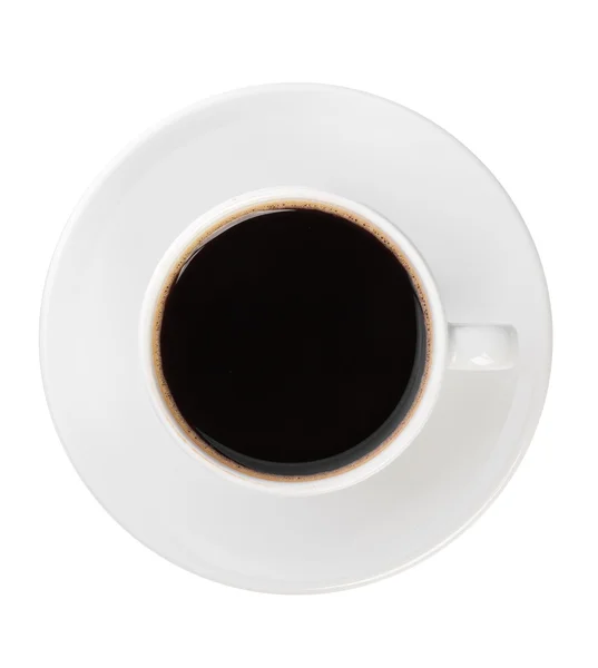 Vista superior da xícara de café preto isolado no branco — Fotografia de Stock