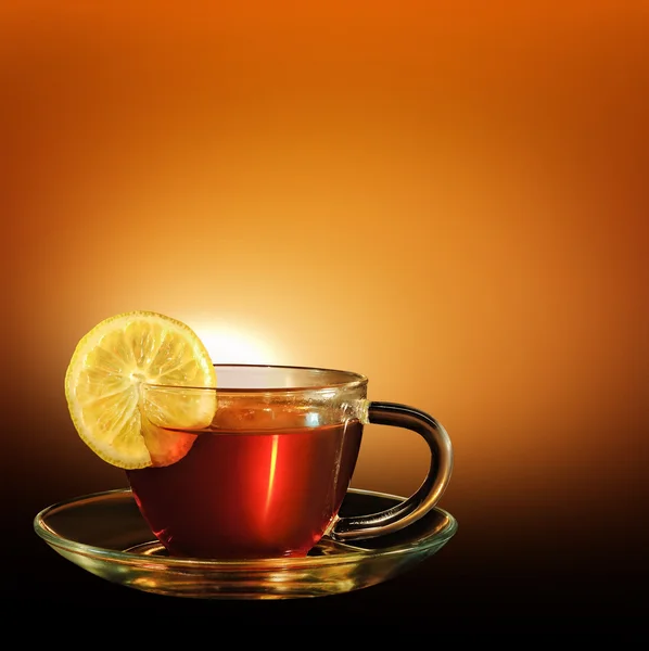 Cup of tea at sunset — Stock Photo, Image