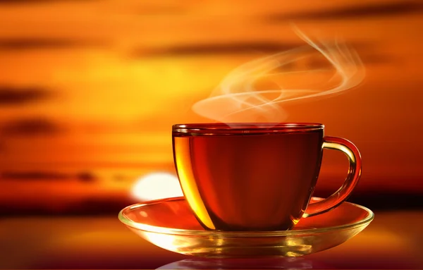 Filiżankę herbaty o zachodzie słońca Obrazek Stockowy