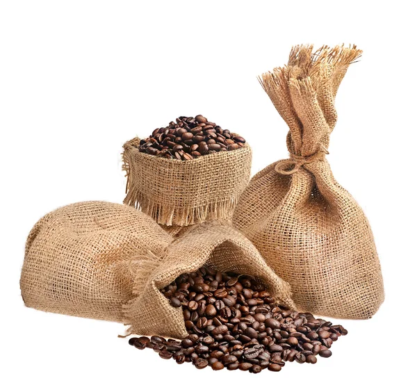 Coffee beans in burlap sack — Stock Photo, Image