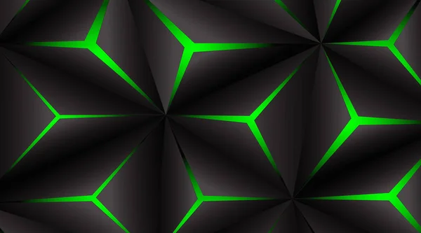 黑色多边形绿光技术设计矢量图解抽象背景 — 图库矢量图片