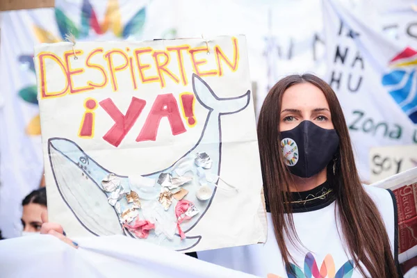 Caba Buenos Aires Argentina Setembro 2021 Jovem Protestando Contra Poluição — Fotografia de Stock