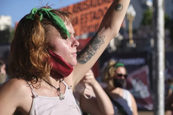 Buenos Aires Argentina Dicembre 2020 Giovane Donna Raduno Congresso Nazionale — Foto Stock