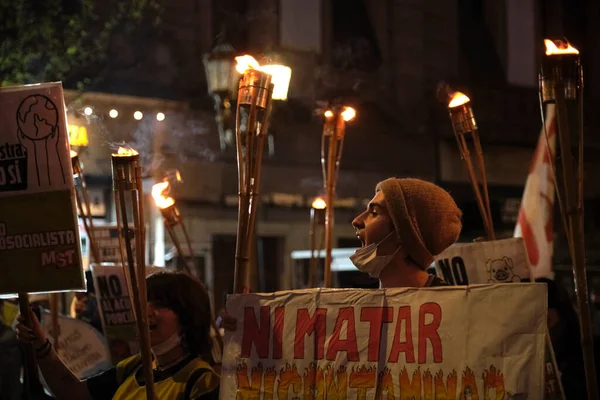 Caba Buenos Aires Argentinië September 2021 Jongeren Protesteren Met Fakkels — Stockfoto