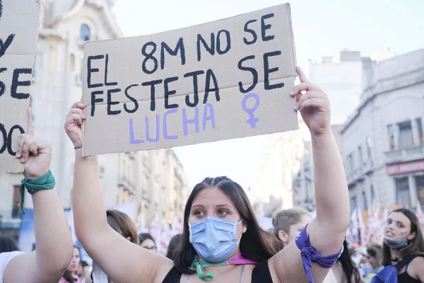 Buenos Aires Argentina Março 2022 Greve Feminista Internacional Uma Jovem — Fotografia de Stock
