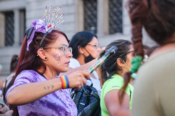 Буэнос Айрес Аргентина Марта 2022 Года Забастовка Феминисток Женщина Марширует — стоковое фото