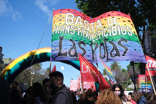 Buenos Aires Argentyna Listopada 2021 Parada Dumy Lgbt Baner Tęczową — Zdjęcie stockowe