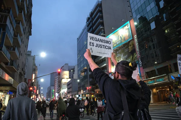 Buenos Aires Argentina Listopadu 2021 Světový Den Veganů Aktivisté Pochodují — Stock fotografie