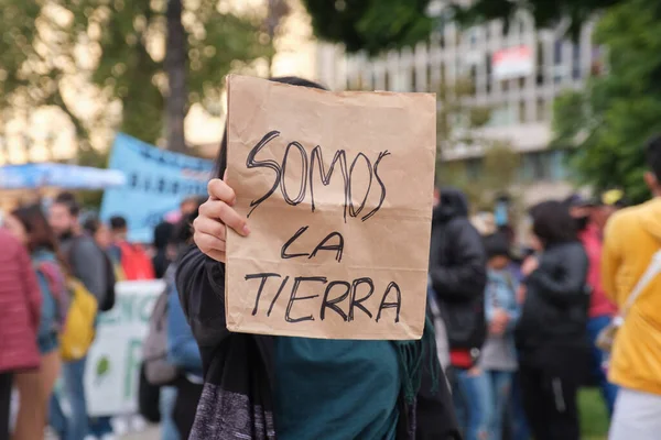 Buenos Aires Argentina Dubna 2022 Demonstrace Dne Země Neznámá Osoba — Stock fotografie