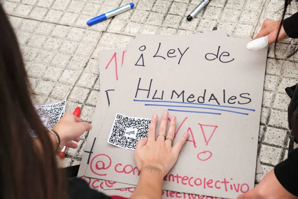 Buenos Aires Argentina April 2022 People Making Posters Raise Them — Fotografia de Stock