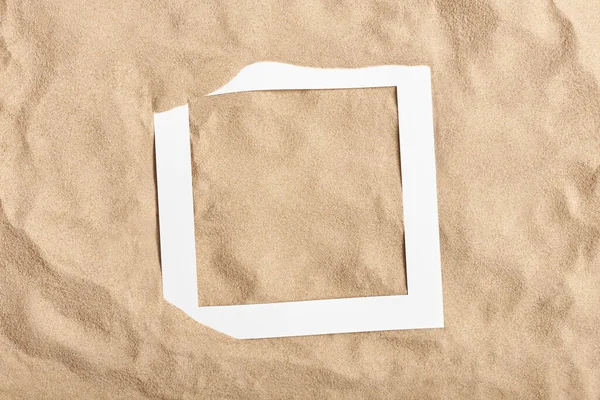 Summer Layout Top View Beach Sand Empty White Paper Frame — Stock Photo, Image