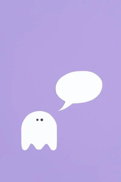Trendy Minimalist Halloween Design White Cute Ghost Blank Speech Bubble —  Fotos de Stock