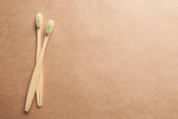 Pair Ecological Bamboo Toothbrushes Concepts Sustainable Lifestyle Use Compostable Environmentally — Stock Photo, Image