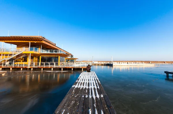 Paesaggio invernale con stagno — Foto Stock