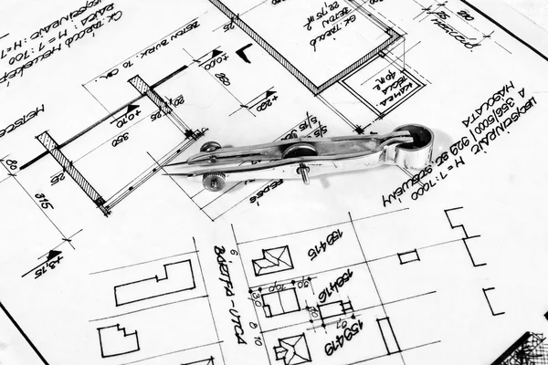 Industrial blueprints closeup — Stock Photo, Image