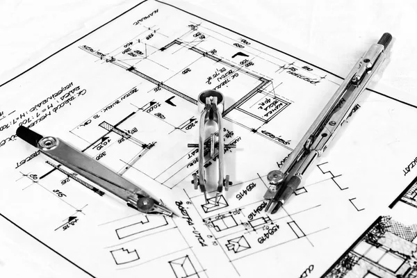 Industrial blueprints closeup — Stock Photo, Image