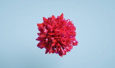 Üç boyutlu küre. Pembe uçlu kaya ya da mineral. Mavi arkaplan