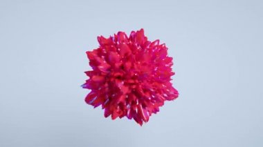 3 boyutlu küre animasyonu. Pembe uçlu kaya ya da mineral. Mavi arkaplan