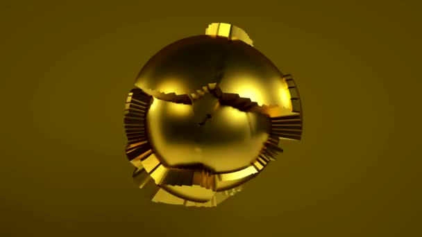 Gold metallic 3D sphere animation on a brown background. 3D render — стоковое видео