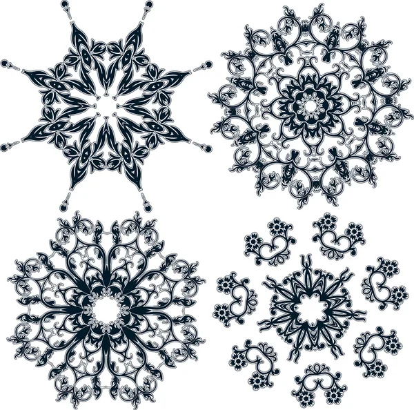 Fiocchi di neve floreali, set, elemento per il design, vettore — Vettoriale Stock