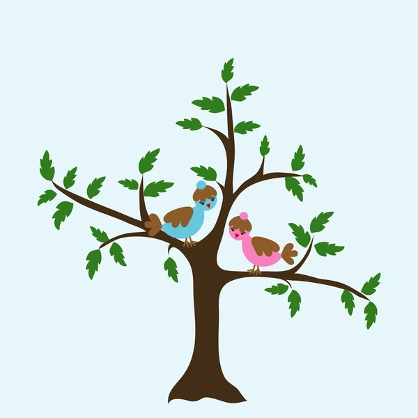 Arbre floral décoratif et oiseau, vecteur — Image vectorielle