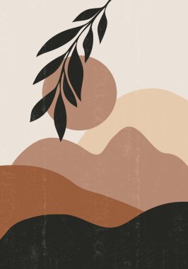 Yüzyılın ortalarında, boho minimalist basılabilir duvar resimleri soyut ev dekorasyonu, güneş desenli bohem sanat eserleri, vektör.